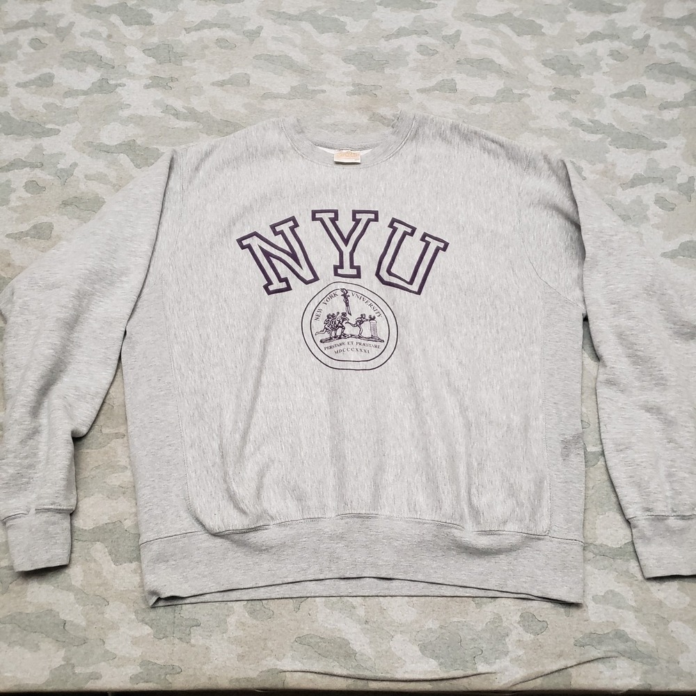 Vintage NYU Pro-Weave Sweatshirt Womens XL Gray Y2k Pullover